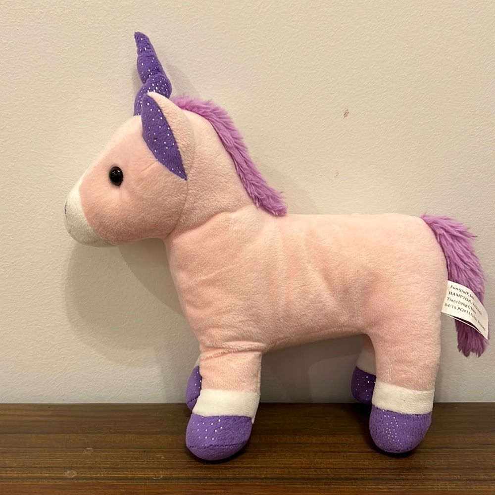 13" Fun Stuff Plush Pink Unicorn Purple Tail Toy Animal